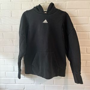 Adidas black embroidered logo hoodie structured sleeves heavyweight